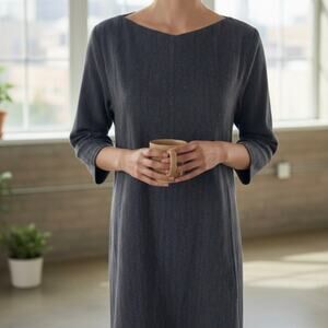 Lunn by Lillith Gray Long Sleeve Boatneck Blue Striped Dress